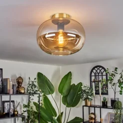 hofstein Plafonnier - Verre 30 cm Apedo Or, Noir, 1 lumière