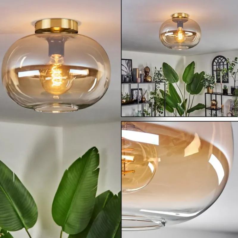 hofstein Plafonnier - Verre 30 cm Apedo Or, Noir, 1 lumière