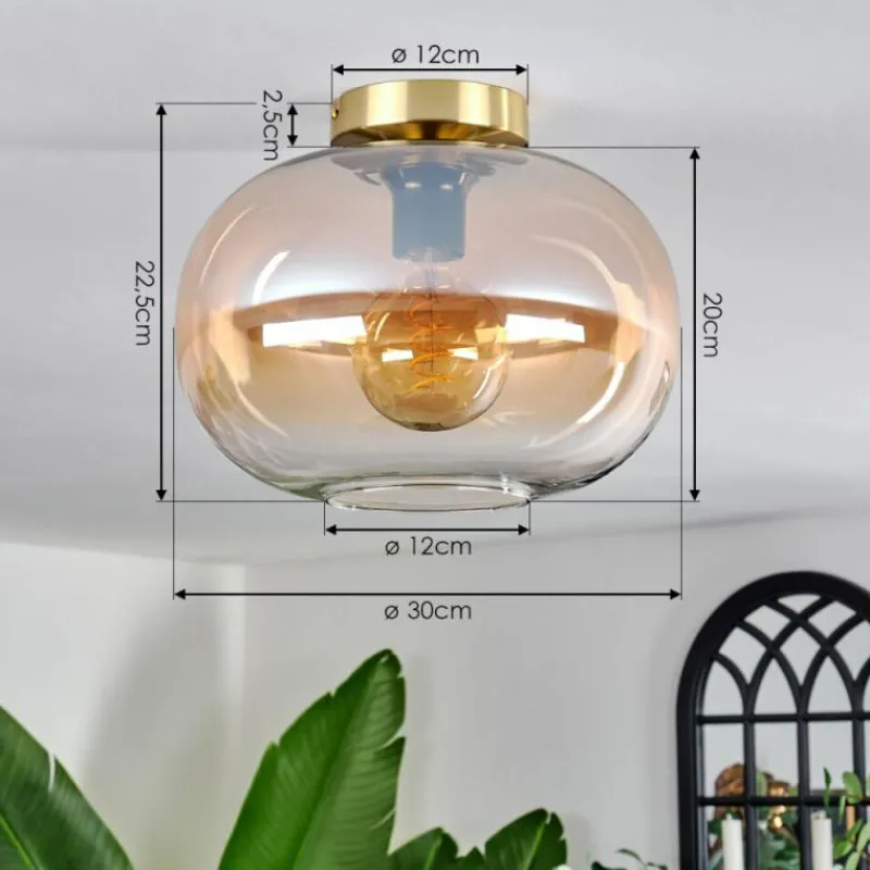 hofstein Plafonnier - Verre 30 cm Apedo Or, Noir, 1 lumière