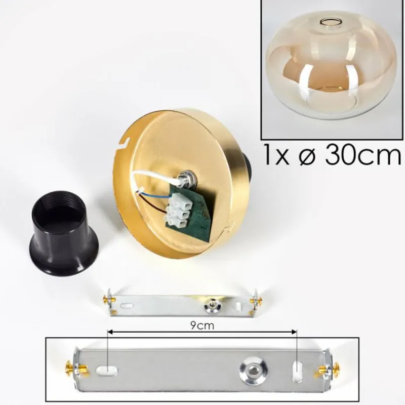 hofstein Plafonnier - Verre 30 cm Apedo Or, Noir, 1 lumière