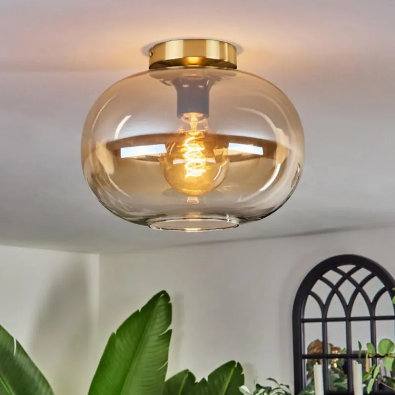 hofstein Plafonnier - Verre 30 cm Apedo Or, Noir, 1 lumière