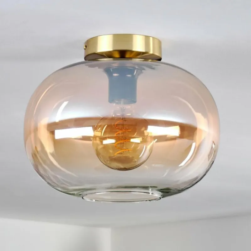 hofstein Plafonnier - Verre 30 cm Apedo Or, Noir, 1 lumière