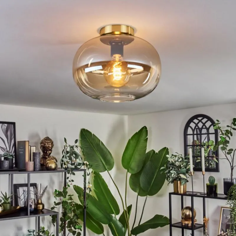 hofstein Plafonnier - Verre 30 cm Apedo Or, Noir, 1 lumière