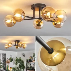 hofstein Plafonnier - Verre 10 cm Chehalis Or, Noir, 6 lumières