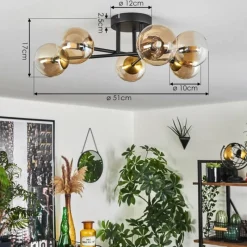 hofstein Plafonnier - Verre 10 cm Chehalis Or, Noir, 6 lumières