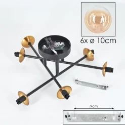 hofstein Plafonnier - Verre 10 cm Chehalis Or, Noir, 6 lumières