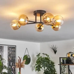 hofstein Plafonnier - Verre 10 cm Chehalis Or, Noir, 6 lumières