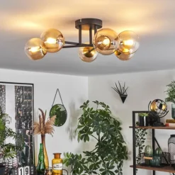 hofstein Plafonnier - Verre 10 cm Chehalis Or, Noir, 6 lumières