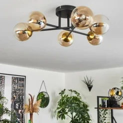 hofstein Plafonnier - Verre 10 cm Chehalis Or, Noir, 6 lumières