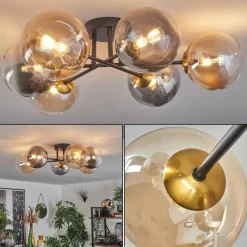 Lampes Dorées-hofstein Plafonnier - Verre 15 cm Chehalis Or, Noir, 6 lumières