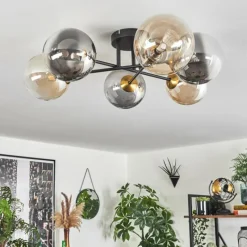 Lampes Dorées-hofstein Plafonnier - Verre 15 cm Chehalis Or, Noir, 6 lumières