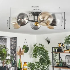 Lampes Dorées-hofstein Plafonnier - Verre 15 cm Chehalis Or, Noir, 6 lumières