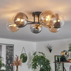 Lampes Dorées-hofstein Plafonnier - Verre 15 cm Chehalis Or, Noir, 6 lumières