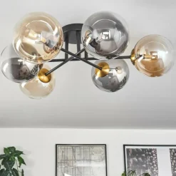 Lampes Dorées-hofstein Plafonnier - Verre 15 cm Chehalis Or, Noir, 6 lumières