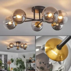 Lampes Dorées-hofstein Plafonnier - Verre 12 cm Chehalis Or, Noir, 6 lumières