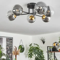 Lampes Dorées-hofstein Plafonnier - Verre 12 cm Chehalis Or, Noir, 6 lumières