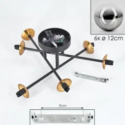 Lampes Dorées-hofstein Plafonnier - Verre 12 cm Chehalis Or, Noir, 6 lumières