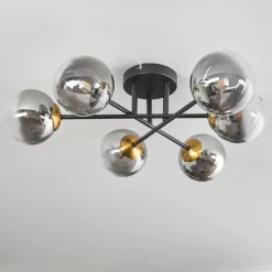 Lampes Dorées-hofstein Plafonnier - Verre 12 cm Chehalis Or, Noir, 6 lumières