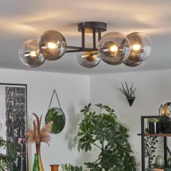 Lampes Dorées-hofstein Plafonnier - Verre 12 cm Chehalis Or, Noir, 6 lumières