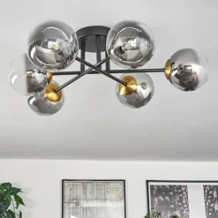 Lampes Dorées-hofstein Plafonnier - Verre 12 cm Chehalis Or, Noir, 6 lumières