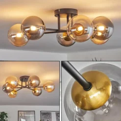 Lampes Dorées-hofstein Plafonnier - Verre 12 cm Chehalis Or, Noir, 6 lumières