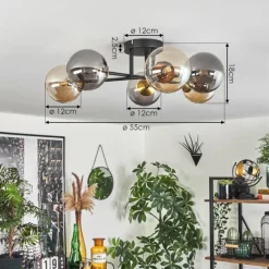 Lampes Dorées-hofstein Plafonnier - Verre 12 cm Chehalis Or, Noir, 6 lumières