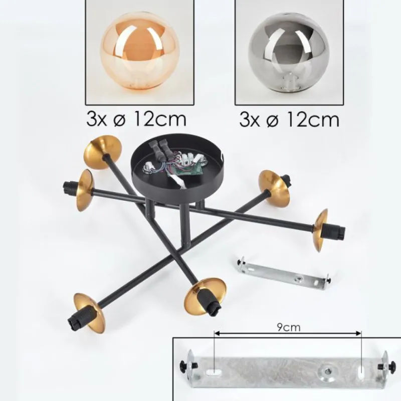 Lampes Dorées-hofstein Plafonnier - Verre 12 cm Chehalis Or, Noir, 6 lumières