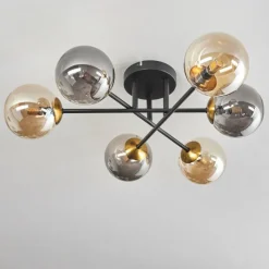 Lampes Dorées-hofstein Plafonnier - Verre 12 cm Chehalis Or, Noir, 6 lumières