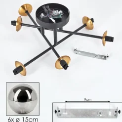 Lampes Dorées-hofstein Plafonnier - Verre 15 cm Chehalis Or, Noir, 6 lumières