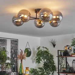 Lampes Dorées-hofstein Plafonnier - Verre 15 cm Chehalis Or, Noir, 6 lumières