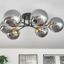 Lampes Dorées-hofstein Plafonnier - Verre 15 cm Chehalis Or, Noir, 6 lumières