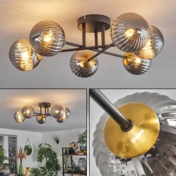 Lampes Dorées-hofstein Plafonnier - Verre 12 cm Chehalis Or, Noir, 6 lumières