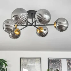 Lampes Dorées-hofstein Plafonnier - Verre 12 cm Chehalis Or, Noir, 6 lumières