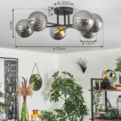 Lampes Dorées-hofstein Plafonnier - Verre 12 cm Chehalis Or, Noir, 6 lumières