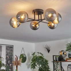 Lampes Dorées-hofstein Plafonnier - Verre 12 cm Chehalis Or, Noir, 6 lumières