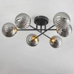 Lampes Dorées-hofstein Plafonnier - Verre 12 cm Chehalis Or, Noir, 6 lumières