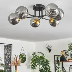 Lampes Dorées-hofstein Plafonnier - Verre 12 cm Chehalis Or, Noir, 6 lumières