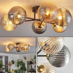 Lampes Dorées-hofstein Plafonnier - Verre 15 cm Chehalis Or, Noir, 6 lumières