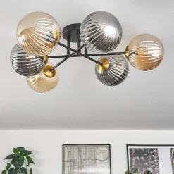 Lampes Dorées-hofstein Plafonnier - Verre 15 cm Chehalis Or, Noir, 6 lumières