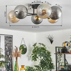 Lampes Dorées-hofstein Plafonnier - Verre 15 cm Chehalis Or, Noir, 6 lumières