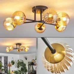 Lampes Dorées-hofstein Plafonnier - Verre 15 cm Chehalis Or, Noir, 6 lumières