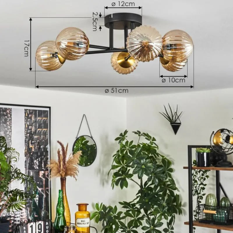 Lampes Dorées-hofstein Plafonnier - Verre 15 cm Chehalis Or, Noir, 6 lumières