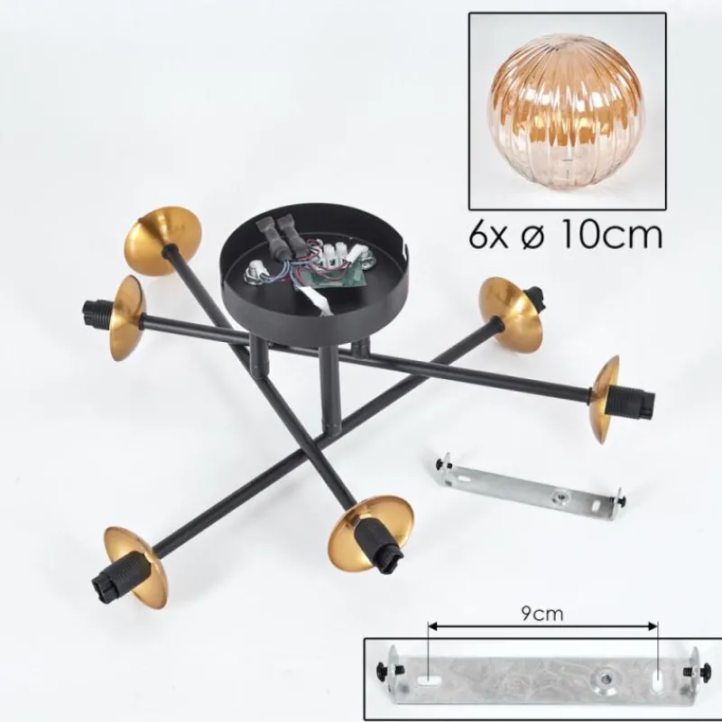 Lampes Dorées-hofstein Plafonnier - Verre 15 cm Chehalis Or, Noir, 6 lumières