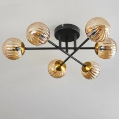 Lampes Dorées-hofstein Plafonnier - Verre 15 cm Chehalis Or, Noir, 6 lumières