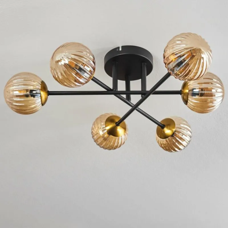 Lampes Dorées-hofstein Plafonnier - Verre 15 cm Chehalis Or, Noir, 6 lumières