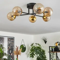 Lampes Dorées-hofstein Plafonnier - Verre 15 cm Chehalis Or, Noir, 6 lumières