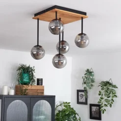 hofstein Plafonnier - Verre 10 cm Chehalis Écru, Noir, 5 lumières