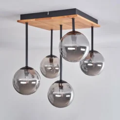 hofstein Plafonnier - Verre 12 cm Chehalis Écru, Noir, 5 lumières