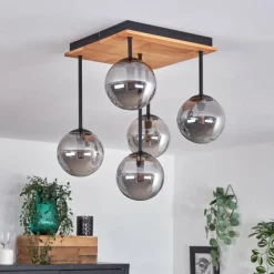 hofstein Plafonnier - Verre 12 cm Chehalis Écru, Noir, 5 lumières