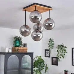 hofstein Plafonnier - Verre 15 cm Chehalis Écru, Noir, 5 lumières